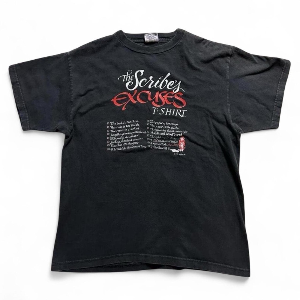 Vintage Writer’s The Scribe's Excuses Black Graphic T‑Shirt L